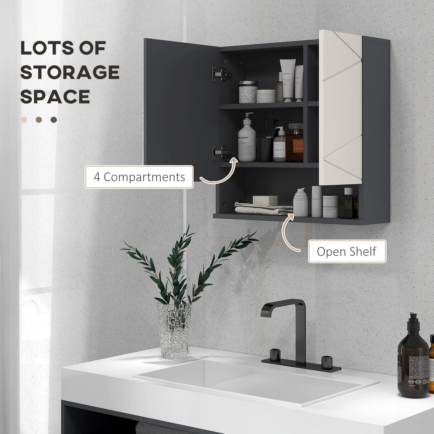 Medicine Cabinet, Wall Mounted Bathroom Mirror Cabinet with Mirrored Door, Adjustable Shelf and Soft Close Mechanism, Li