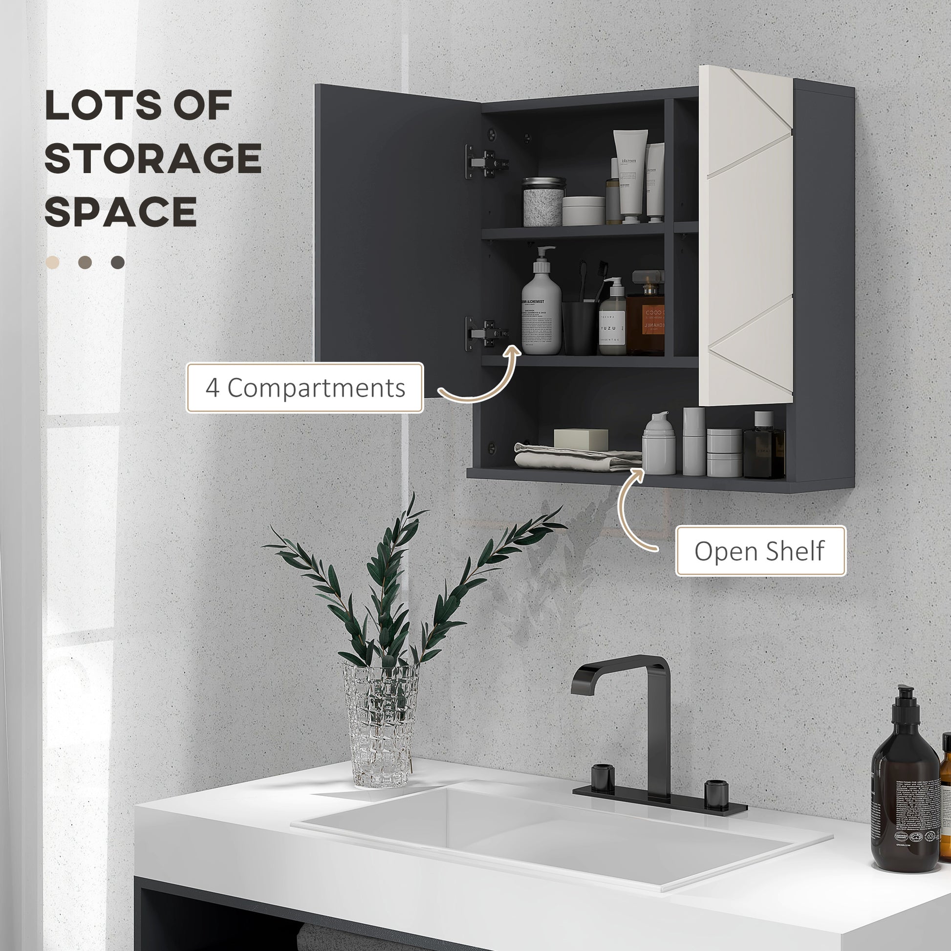 Medicine Cabinet, Wall Mounted Bathroom Mirror Cabinet with Mirrored Door, Adjustable Shelf and Soft Close Mechanism, Li
