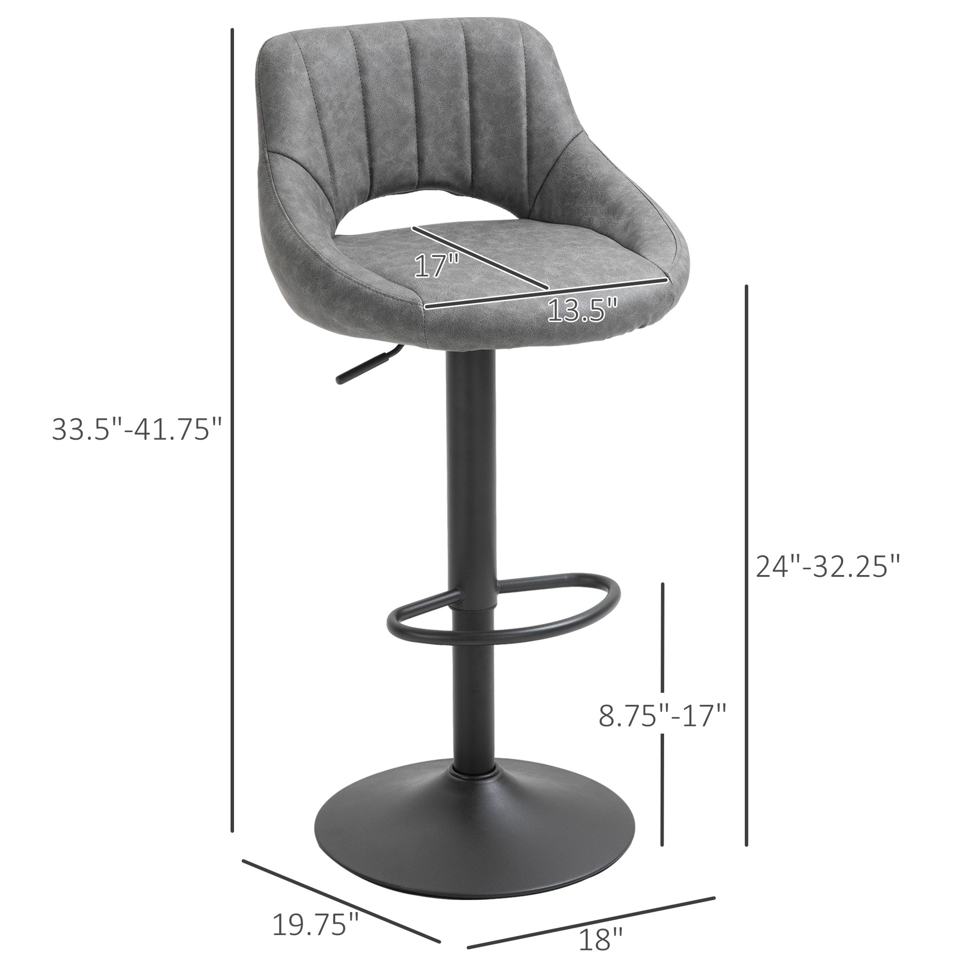 Bar Stools Set of 2, Swivel Counter Height Barstools with Adjustable Height and Cutout Back, Faux Leather Upholstered Ba