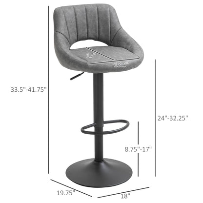 Bar Stools Set of 2, Swivel Counter Height Barstools with Adjustable Height and Cutout Back, Faux Leather Upholstered Ba
