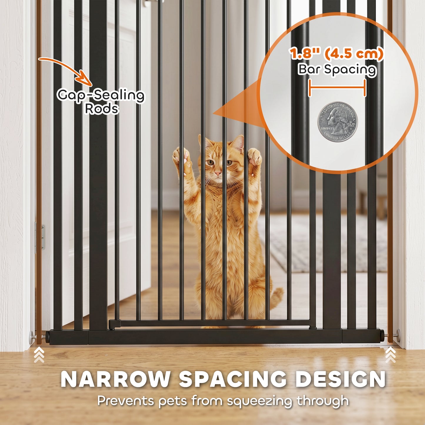 63" Extra Tall Pet Gate 30-41" Wide Adjustable Baby Gate Pressure Mounted for Doorways, Hallways, Stairs