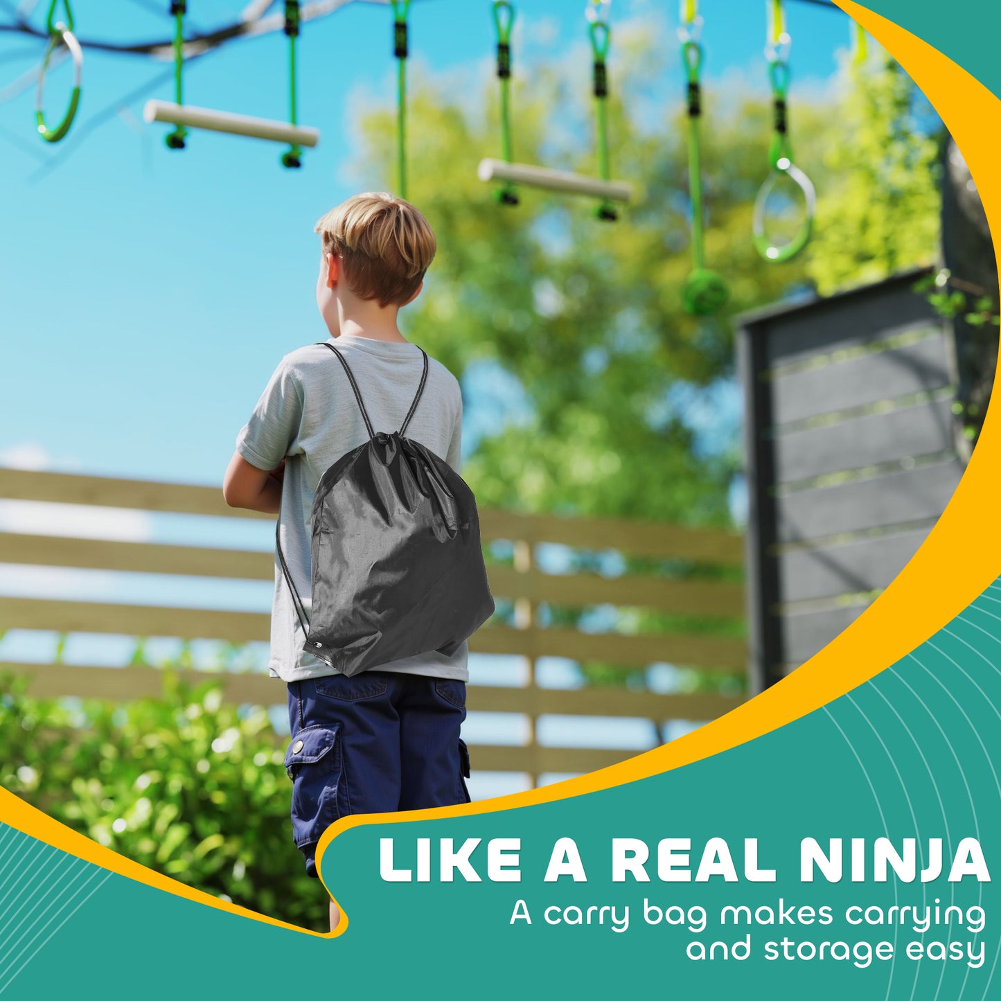 Qaba Obstacle course for Kids, with 10-Piece Slackline Kit with Monkey Bars, Gym Rings, Rope Ladder, Nest Swing, Hanging