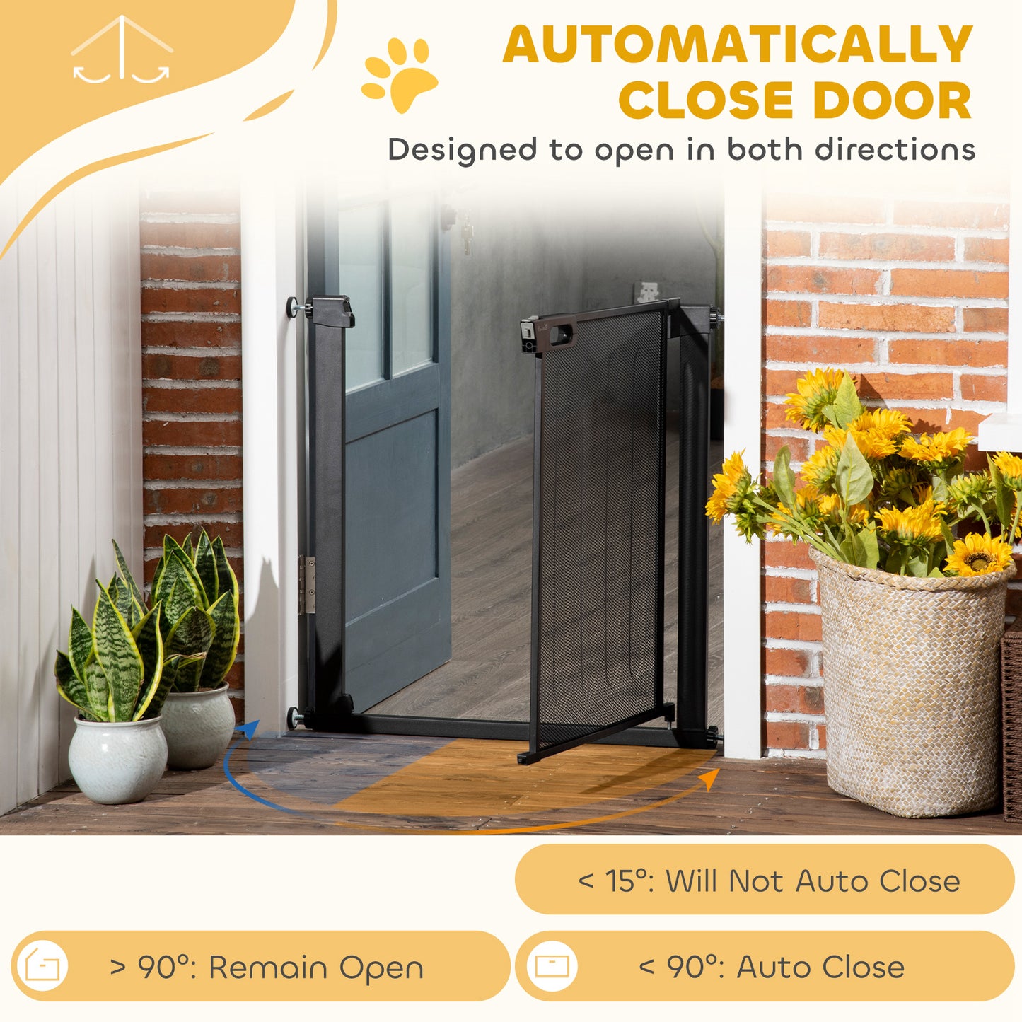 29.5"-32.3" Metal Pet Gate, w/ Auto Closing Door, Double Locking, Dog Gate for Doorways, Stairs, Hallways, Indoor/Outdoo