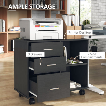 Modern Lateral Filing Cabinet, 3 Drawer File Cabinet for Letter and A4 Size Documents, Mobile, Printer Stand with Open S