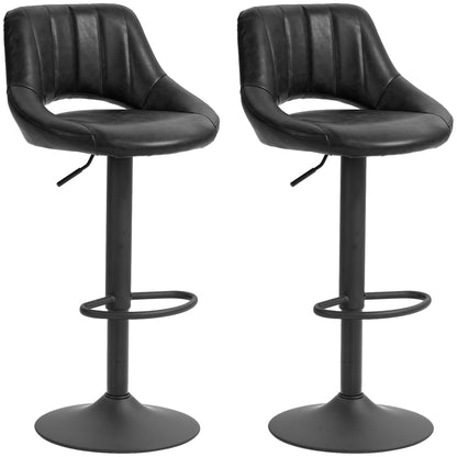 Swivel Bar Stools Set of 2 with Footrest, Faux Leather Upholstered Counter Height Barstools with Round Metal Base