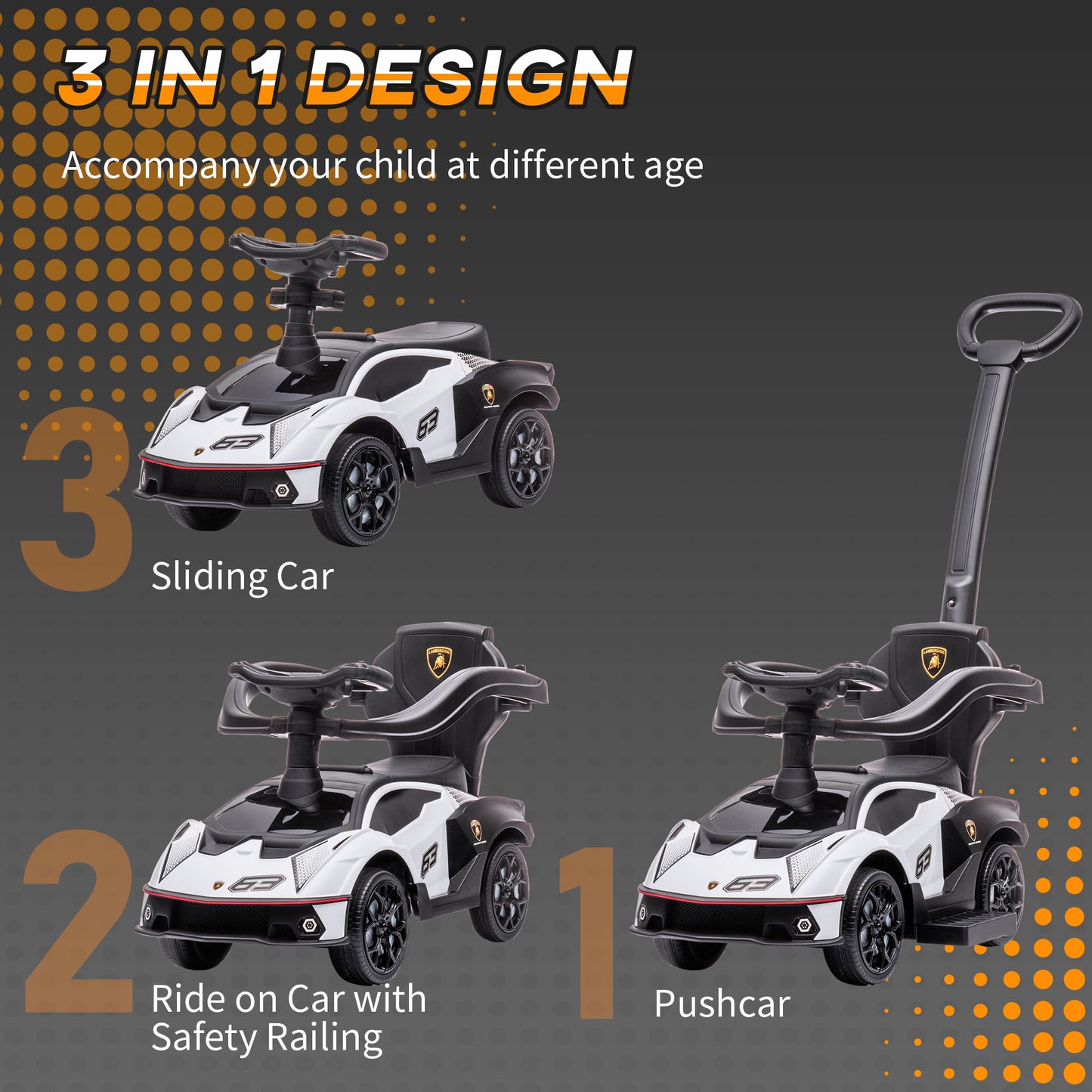 VarietyKart 3 in 1 Ride on Push Car for Toddlers, Licensed Kids Sliding Car with Safety Protection Footrest Horn, White