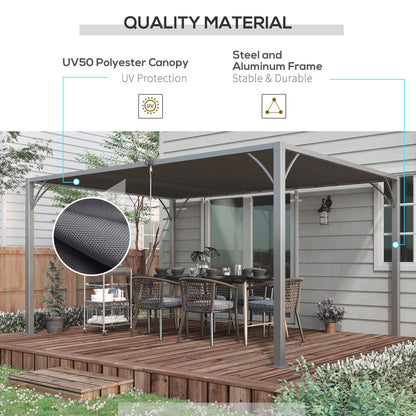12.8' x 9.7' Outdoor Pergola with Retractable Roof, Aluminium Louvered Pergola Canopy Gazebo for Lawn Garden Patio, Grey