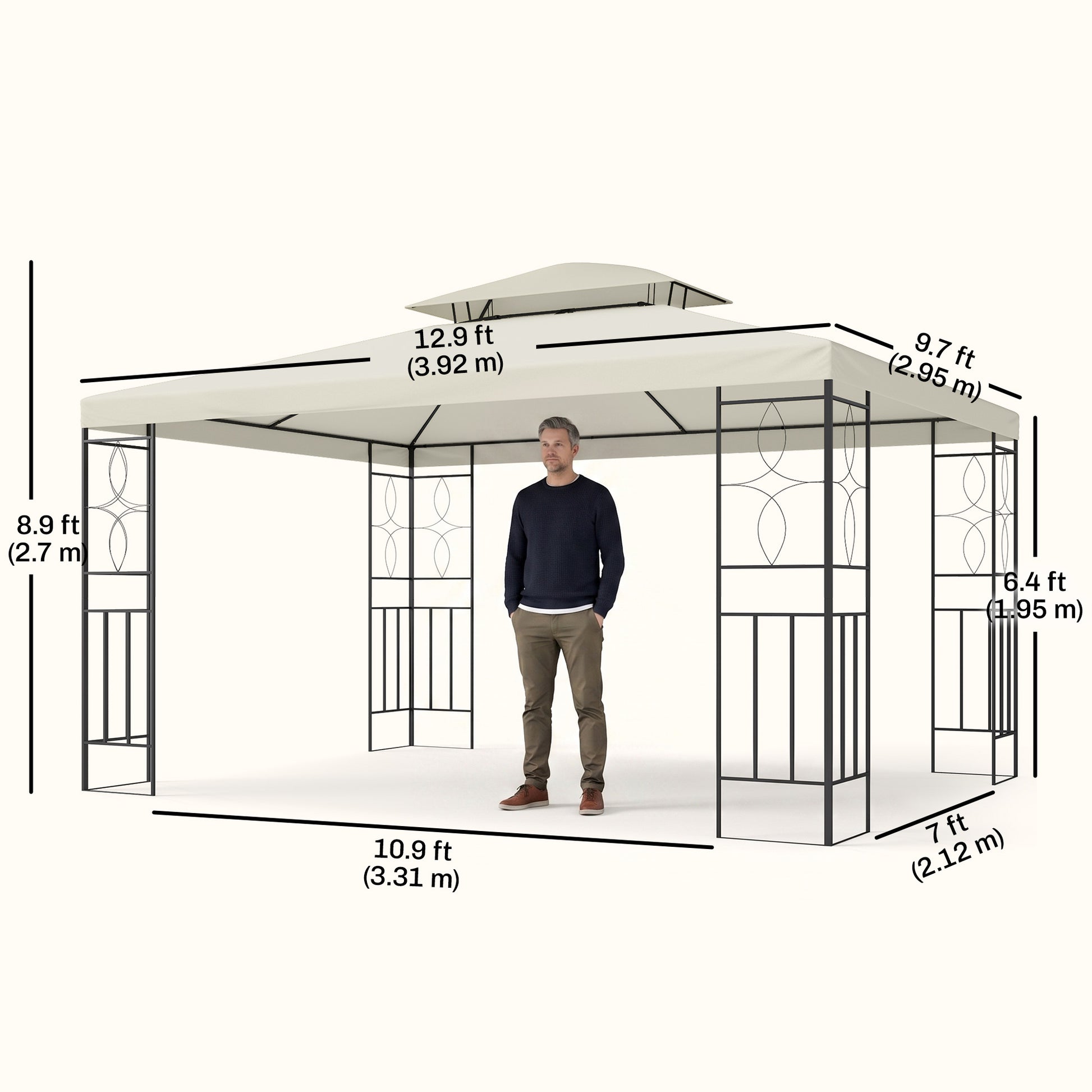 10 x 13 ft Steel Gazebo with Vented Canopy - Cream White - Image 2