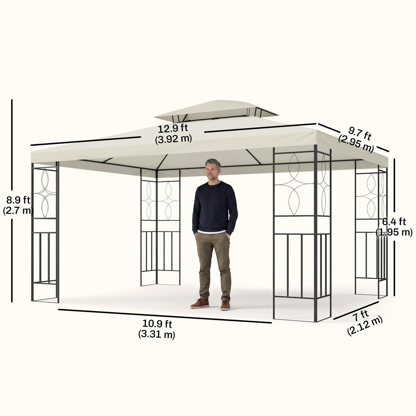 10x13ft Steel Gazebo Sun Shelter Patio Outdoor Party Event Canopy Vented Roof Cream White