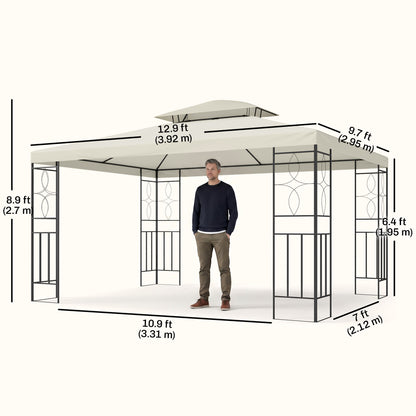 10x13ft Steel Gazebo Sun Shelter Patio Outdoor Party Event Canopy Vented Roof Cream White