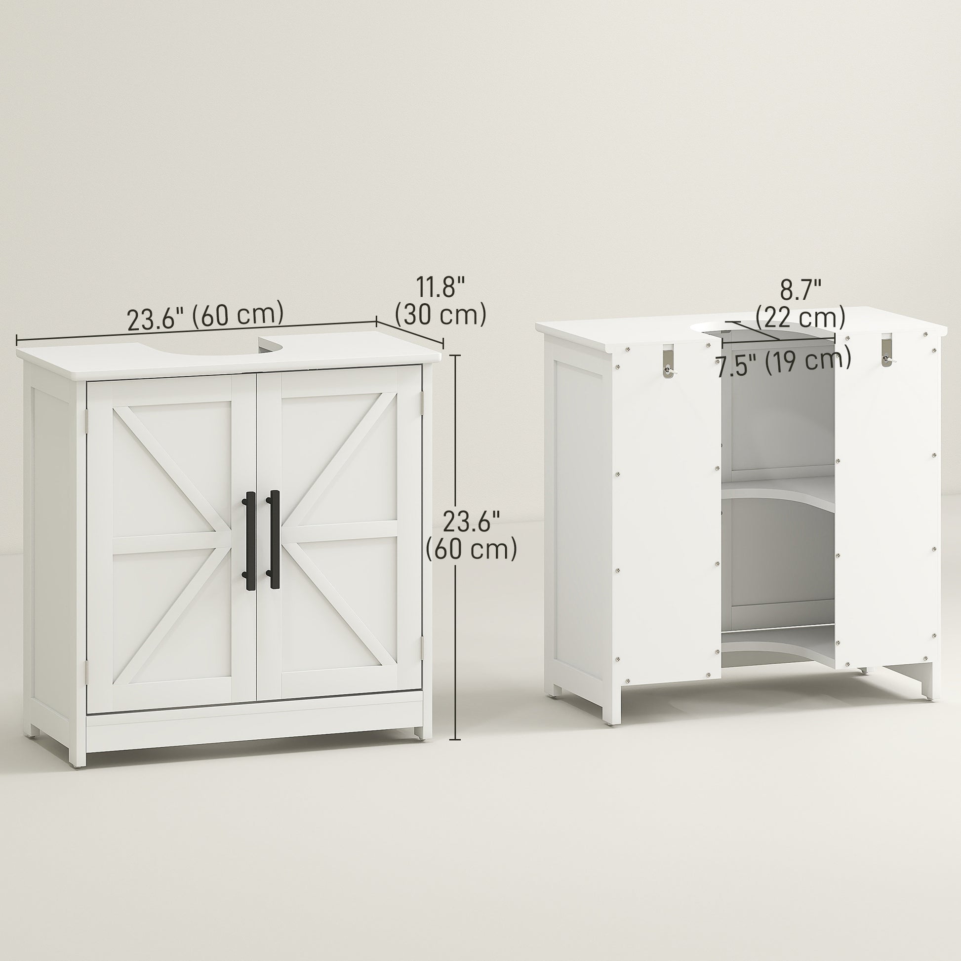 Farmhouse Pedestal Sink Storage Cabinet, Bathroom Under Sink Cabinet with 2 Barn Doors and Adjustable Shelf, White