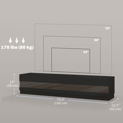 Lighted TV Stand for TVs up to 75", TV Cabinet with Storage for Living Room, High Gloss Black