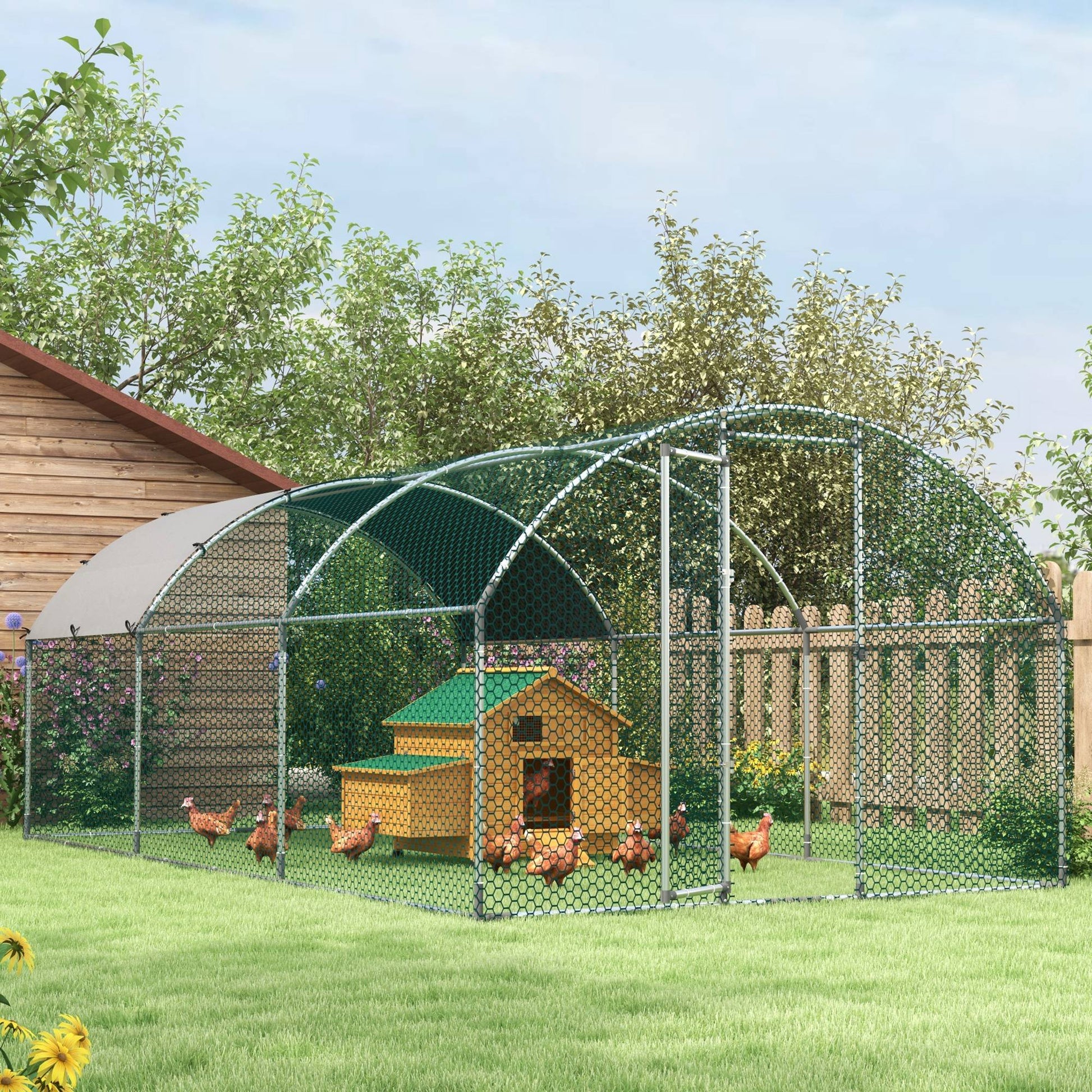 Galvanized Large Metal Chicken Coop Cage Walk-in Enclosure Poultry Hen Run House Playpen Rabbit Hutch with Cover for Out