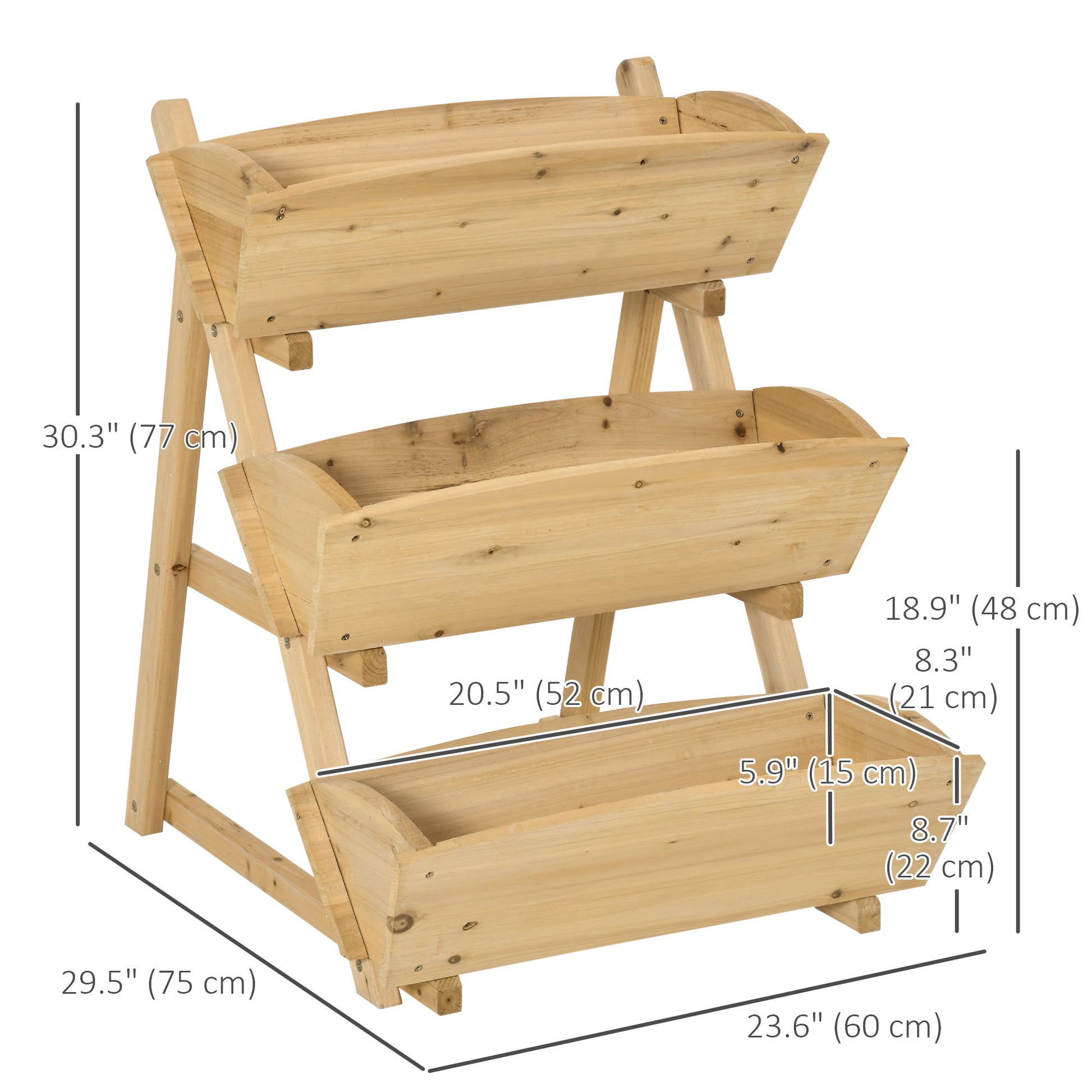 3 Tier Raised Garden Bed, 23.5" x 29.5" x 30.3" Vertical Wooden Elevated Planter Box Kit, Plant Stand for Flowers, Veget