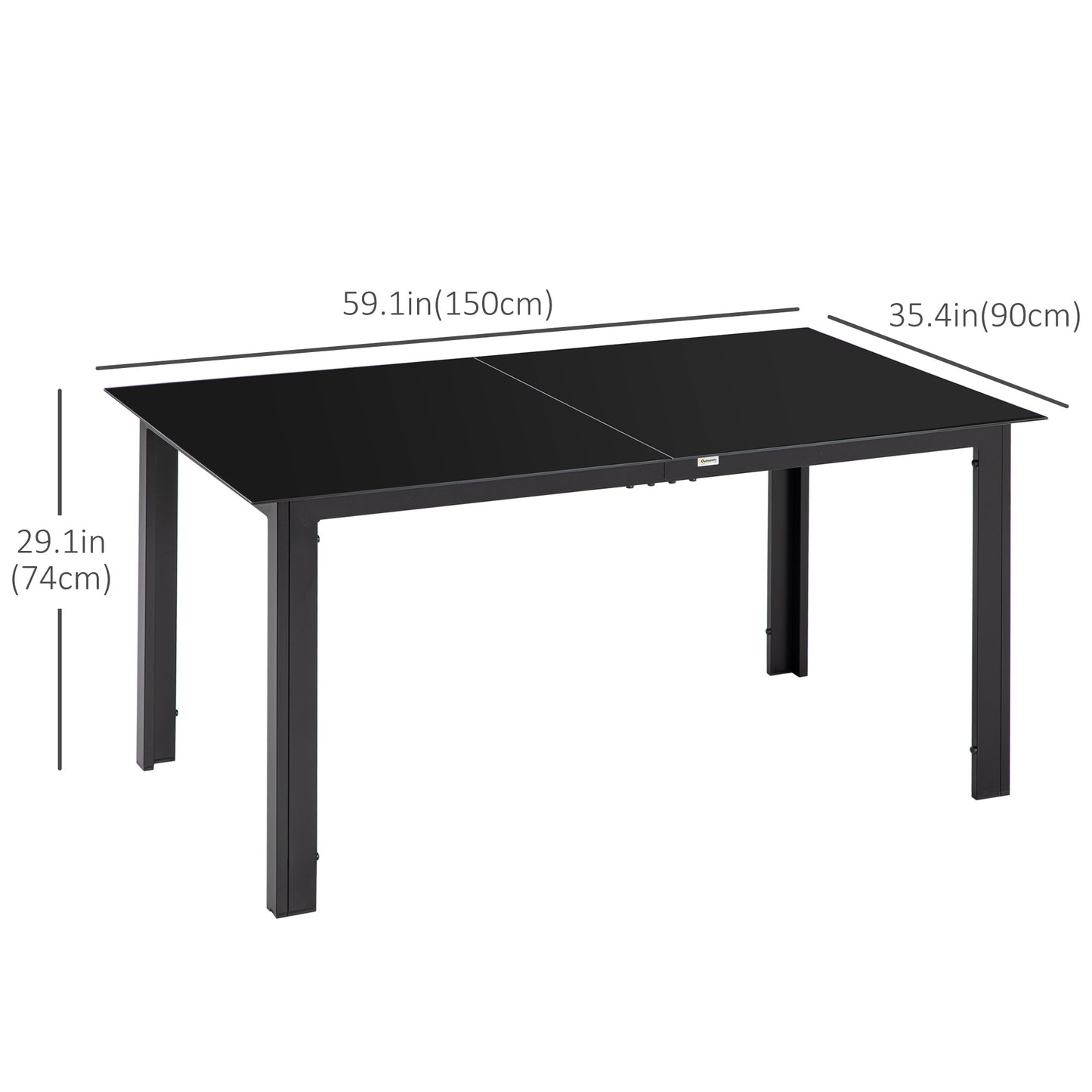 Aluminium Outdoor Dining Table for 6, 59" x 35" Rectangle Patio Table with Tempered Glass Tabletop, for Garden, Backyard