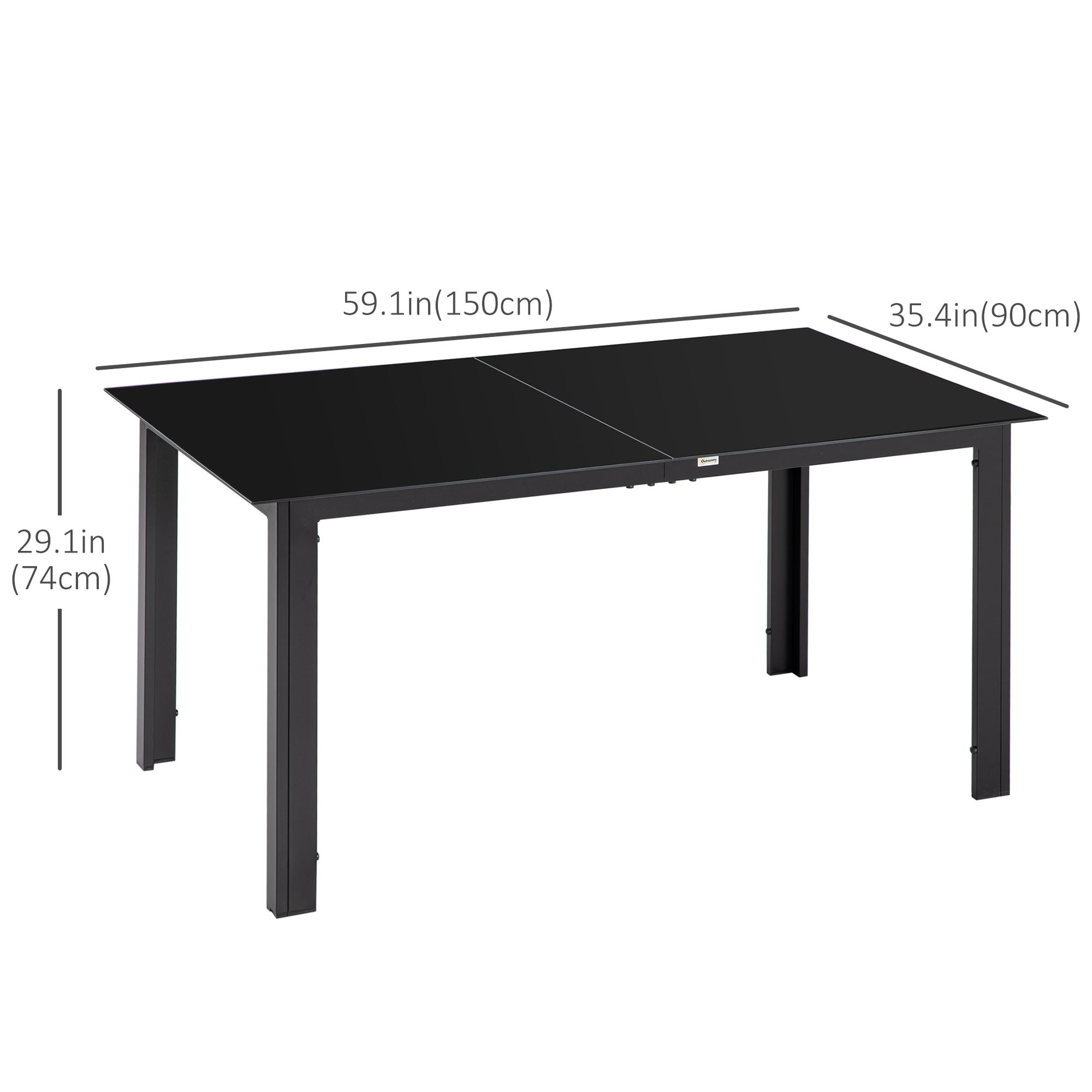 Aluminium Outdoor Dining Table for 6, 59" x 35" Rectangle Patio Table with Tempered Glass Tabletop, for Garden, Backyard