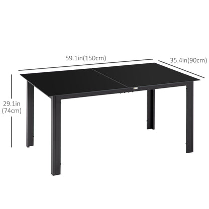 Aluminium Outdoor Dining Table for 6, 59" x 35" Rectangle Patio Table with Tempered Glass Tabletop, for Garden, Backyard
