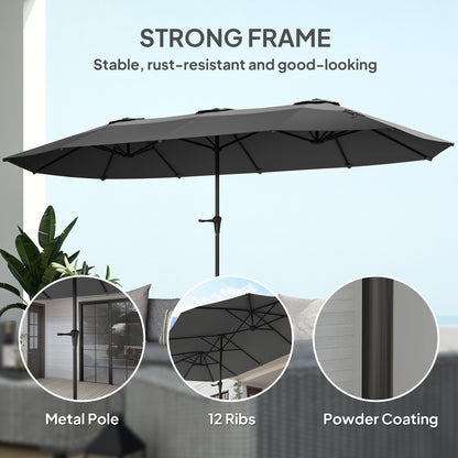 13ft Double-Sided Patio Umbrella with Crank Handle, for Poolside, Deck, Garden,  Dark Grey