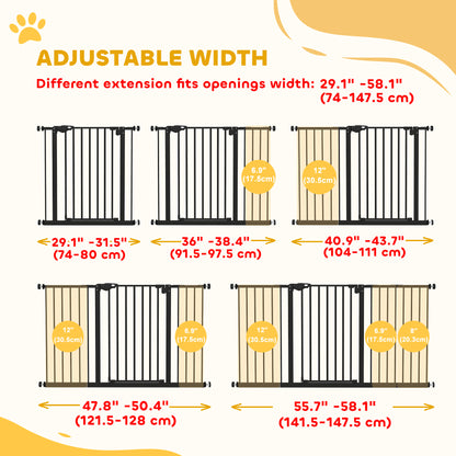 29"-58" Wide Pet Gate with Door Dog Gate and Barrier Indoor for Stairs Includes 7", 8", 12" Extensions Kit, 30 Inch Tall