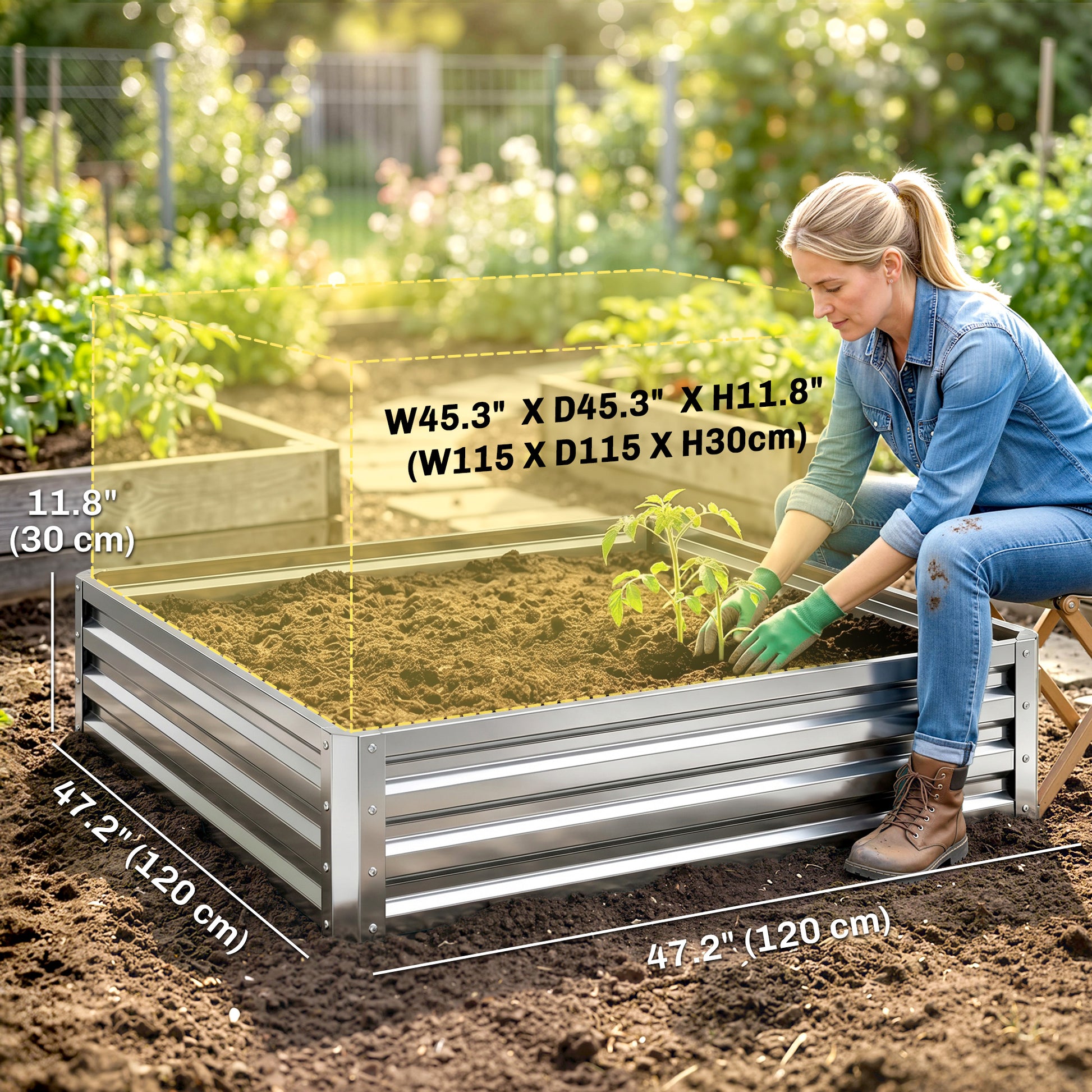 4' x 4' x 1' Galvanized Raised Garden Bed, Outdoor Metal Planter Box with Open Bottom, Square Raised Garden Box for Vege