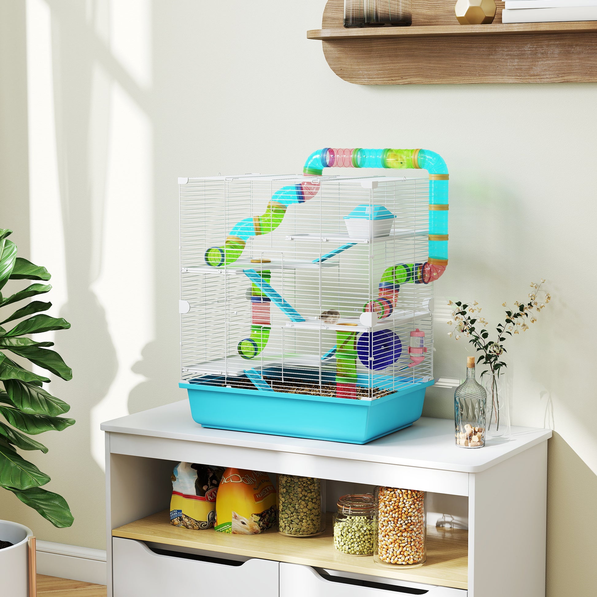 23" Large Hamster Cage, Small Animal House, 5-Level Gerbil Haven, Tunnel Tube System, with Water Bottle, Exercise Wheel,