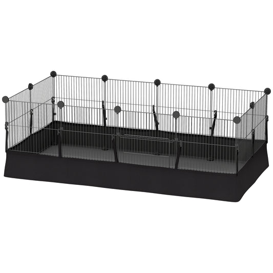 Small Animal Cage Waterproof Mat DIY Animal Playpen for Guinea Pigs Rabbits 12 Panels and Door Black