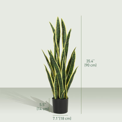 Artificial Tree, 35.4" Artificial Snake Plant with 21 Leaves in Pot for Home, Office, and Living Room, Green