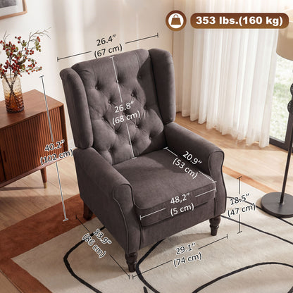 Modern Accent Chairs Button Tufted Armchair, Large Living Room Chair with Wood Legs, Rolled Arms, Thick Padding for Mode