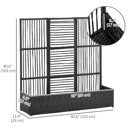 Raised Garden Bed with Lattice Trellis, Rattan Outdoor Planter with Storage for Garden, Patio, Balcony, Black
