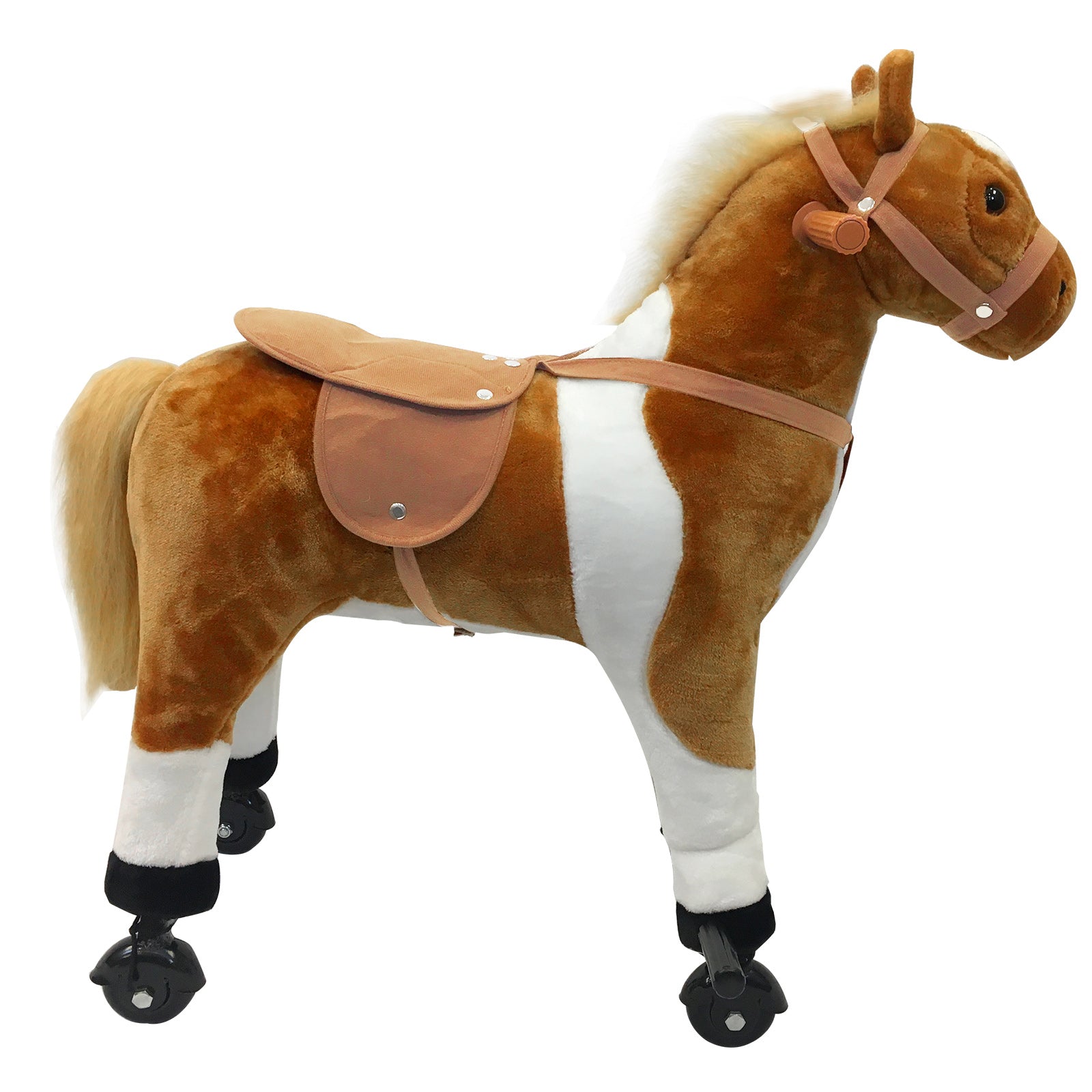 Qaba Kids Rocking Horse, Large Walking  Ride on Toy  for Toddlers 3 year old, Baby Plush Animal Rocker with Sound and Wh