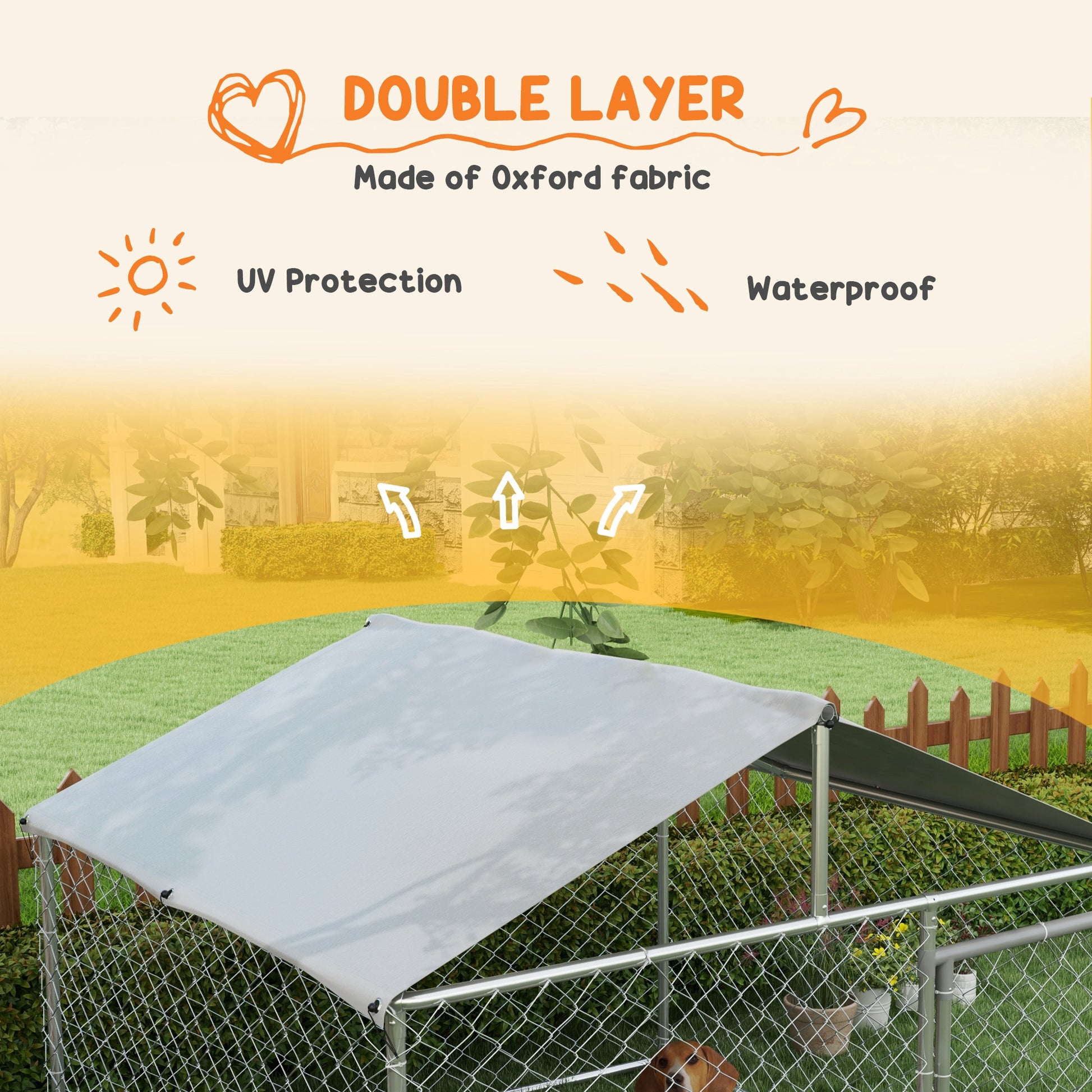 6.6' x 6.6' x 4.9' Outdoor Dog Kennel Heavy Duty Galvanized Steel Chain Link with UV-resistant Roof, Silver