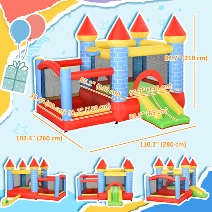Qaba 9.2 x 9.5FT Bounce House, 4 in 1 Inflatable Bouncy Castle for Kids With Trampoline, Slide, Water Pool, Basket, Blow