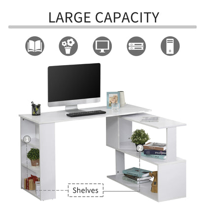 47" L Shaped Desk, 360° Rotating Corner Desk, Reversible Computer Writing Table Workstation with Storage Shelf for Home 