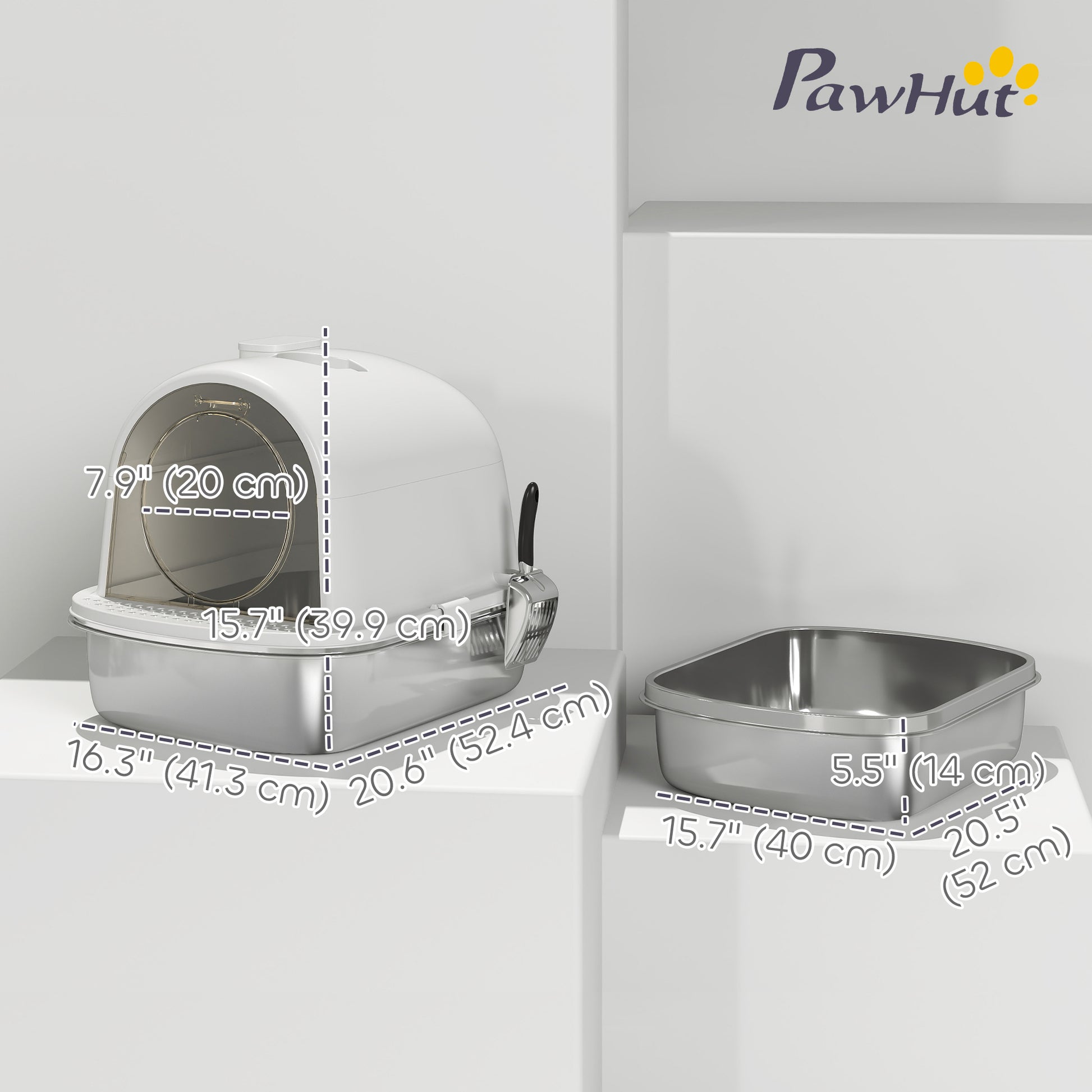 Enclosed Stainless Steel Litter Box, Metal Cat Litter Box with Scoop, Deodorizer Bag, Handle, Easy to Clean