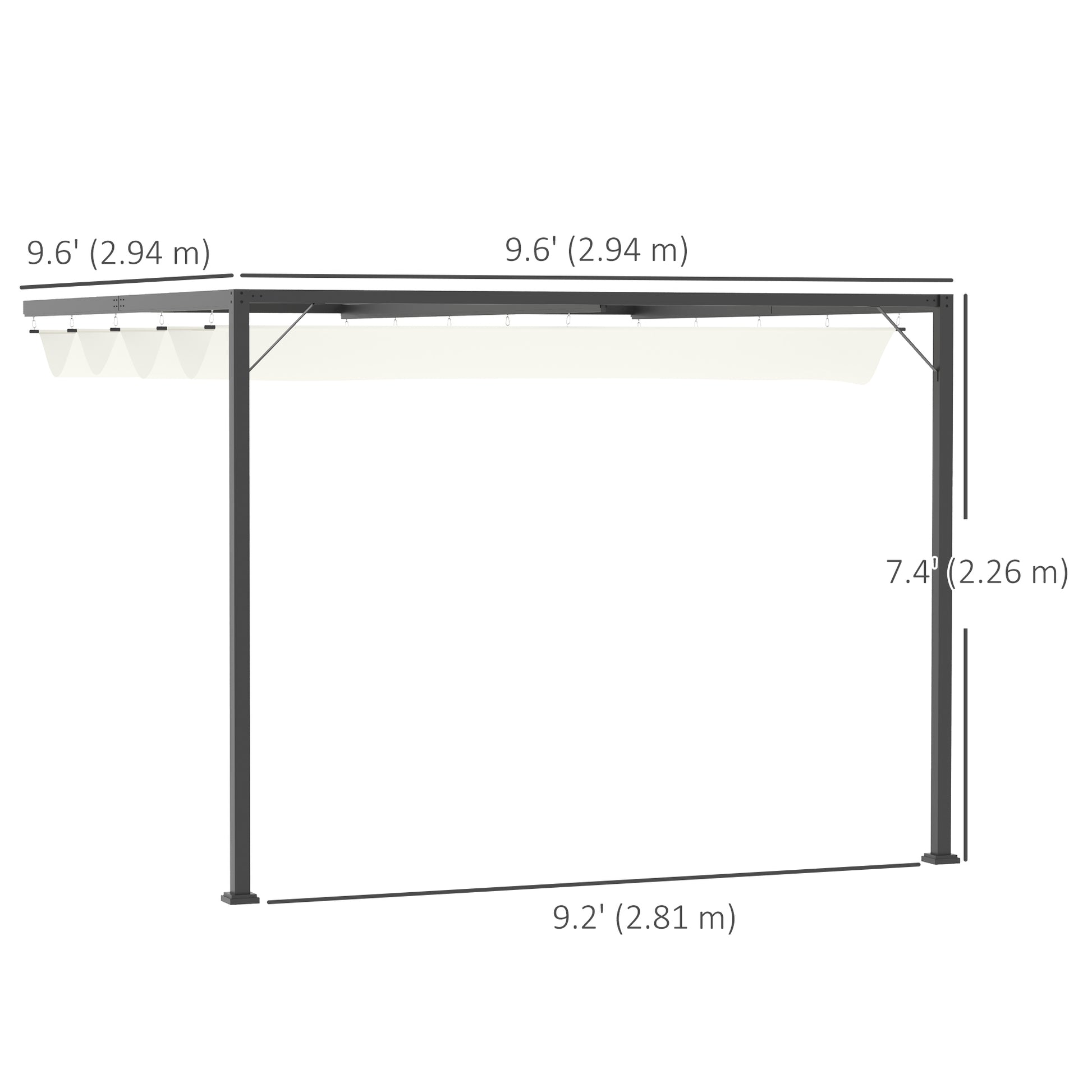 10'x10' Outdoor Pergola Gazebo with Retractable Canopy & Metal Frame & PA Coated Sun Shelter Door Porch Cover, Cream Whi