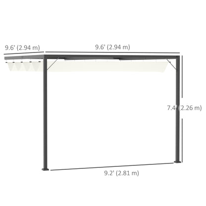 10'x10' Outdoor Pergola Gazebo with Retractable Canopy & Metal Frame & PA Coated Sun Shelter Door Porch Cover, Cream Whi