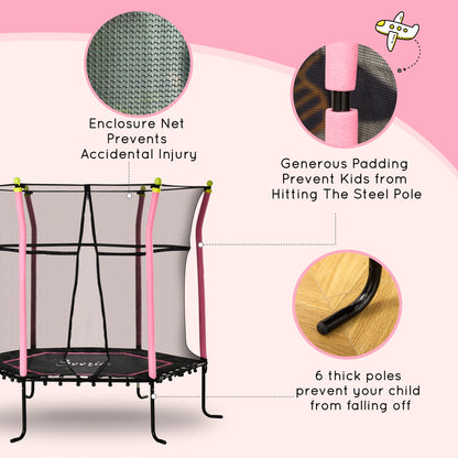 Soozier 63" Kids Trampoline Mini Indoor Bouncer Jumper with Enclosure Net Elastic Thick Padded Pole Gift for 3-6 Years, 