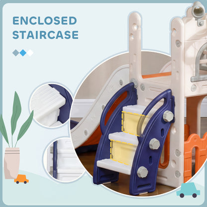 Qaba 5 in 1 Toddler Slide with Basketball Hoop, Climber, Telescope, Storage Basket, for 1-3 Years Kids Indoor Use, Orang