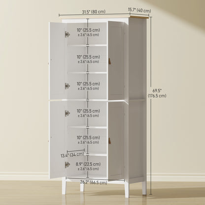 69.5" Tall Kitchen Pantry Storage Cabinet with Motion Sensor LED Light, Modern Kitchen Pantry Cabinet, White