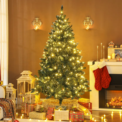 6 ft Frosted Prelit Christmas Tree, Full Spruce Xmas Tree with Dual Colour LED Light, Hinged Xmas Tree, Easy Assembly