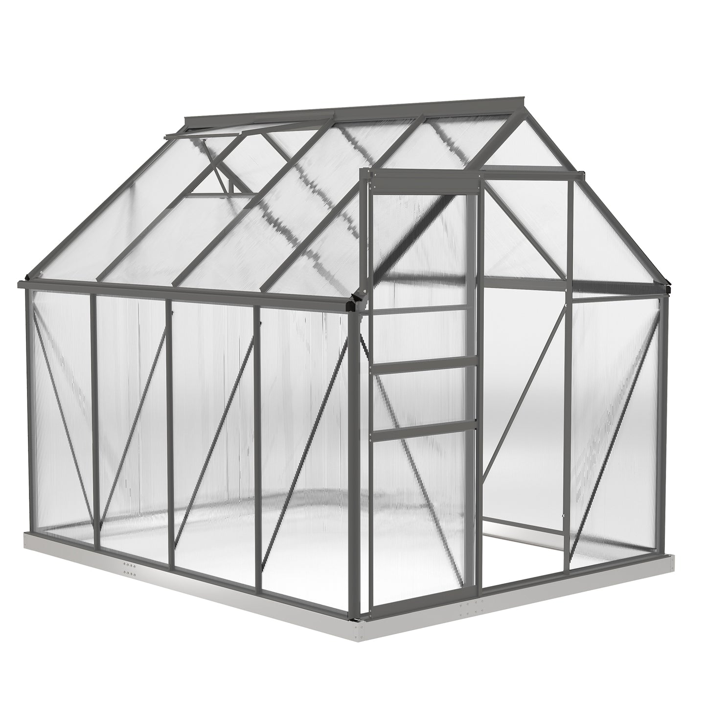 6' x 8' x 6.5' Polycarbonate Greenhouse, Walk-in Green House with Adjustable Roof Vent Galvanized Base Sliding Door Rain