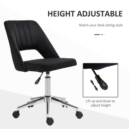 Mid Back Office Chair Velvet Fabric Swivel Scallop Shape Computer Desk Chair, Black