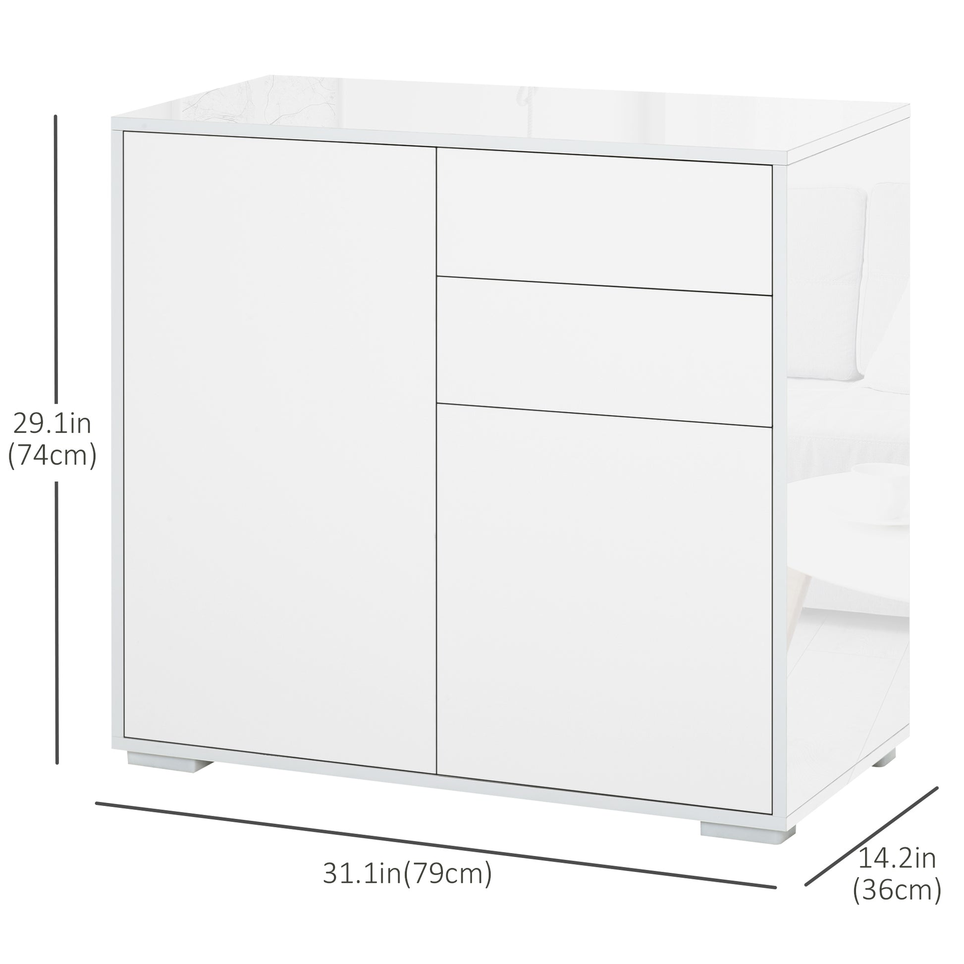 High Gloss Buffet Sideboard with 2 Drawers, 2 Doors and Adjustable Shelf, Kitchen Storage Cabinet with Push Open Design,