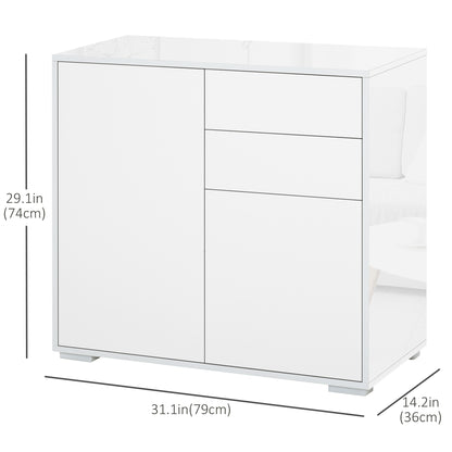 High Gloss Buffet Sideboard with 2 Drawers, 2 Doors and Adjustable Shelf, Kitchen Storage Cabinet with Push Open Design,