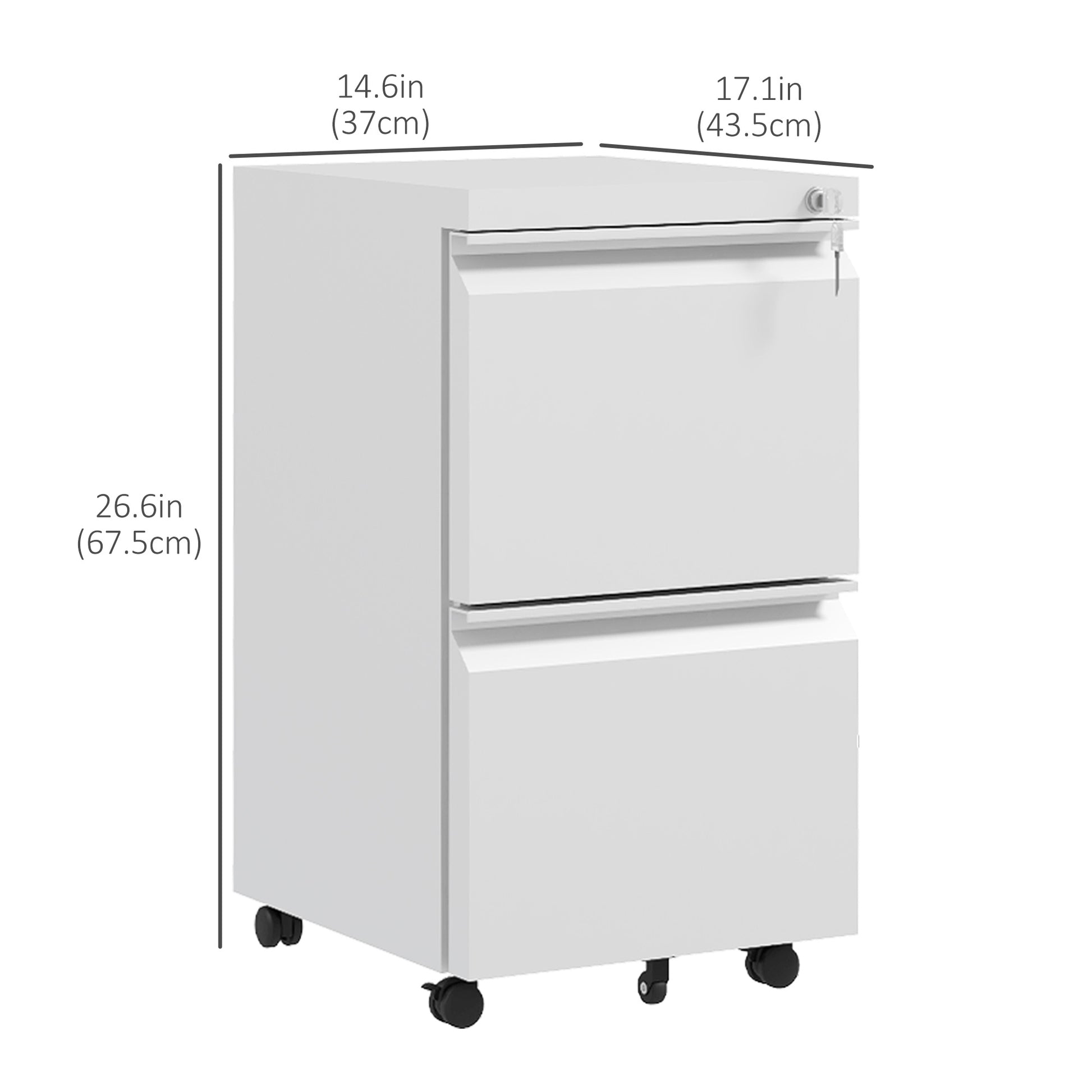 Mobile Vertical Filing Cabinet with Lock, 2-Drawer Steel File Cabinet with Adjustable Hanging Bar for Letter, A4 and Leg