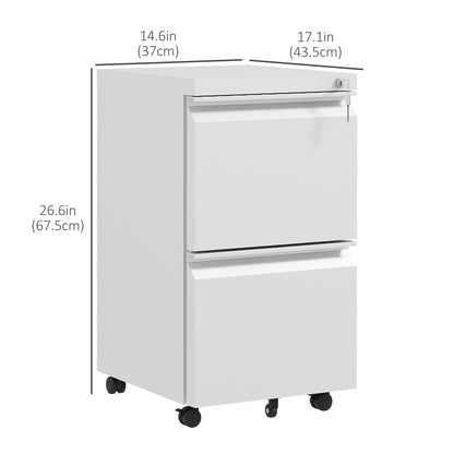 Mobile Vertical Filing Cabinet with Lock, 2-Drawer Steel File Cabinet with Adjustable Hanging Bar for Letter, A4 and Leg