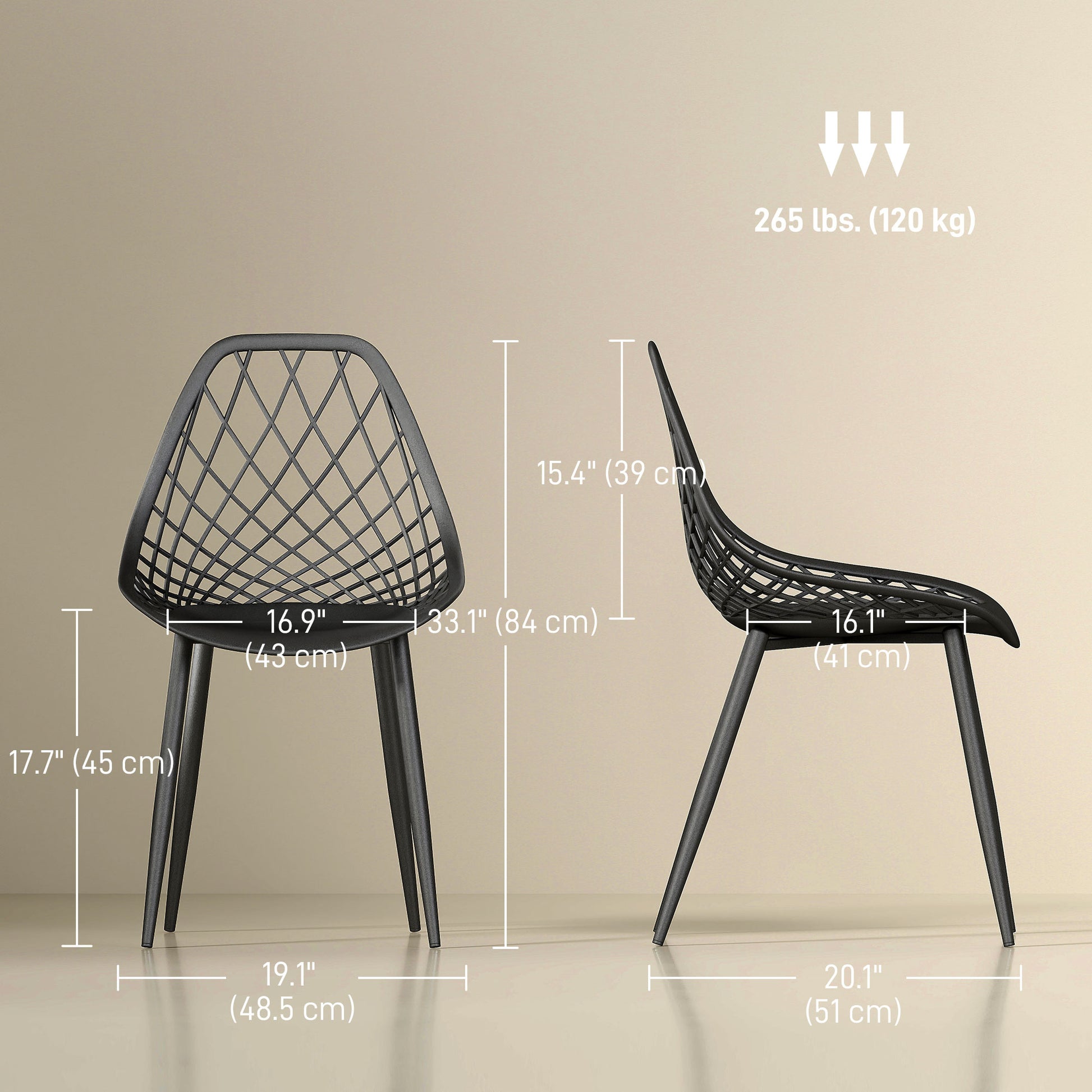 Modern Dining Chairs Set of 4, Plastic Kitchen Chairs with Hollow Backrest and Metal Legs for Living Dining Room, Black