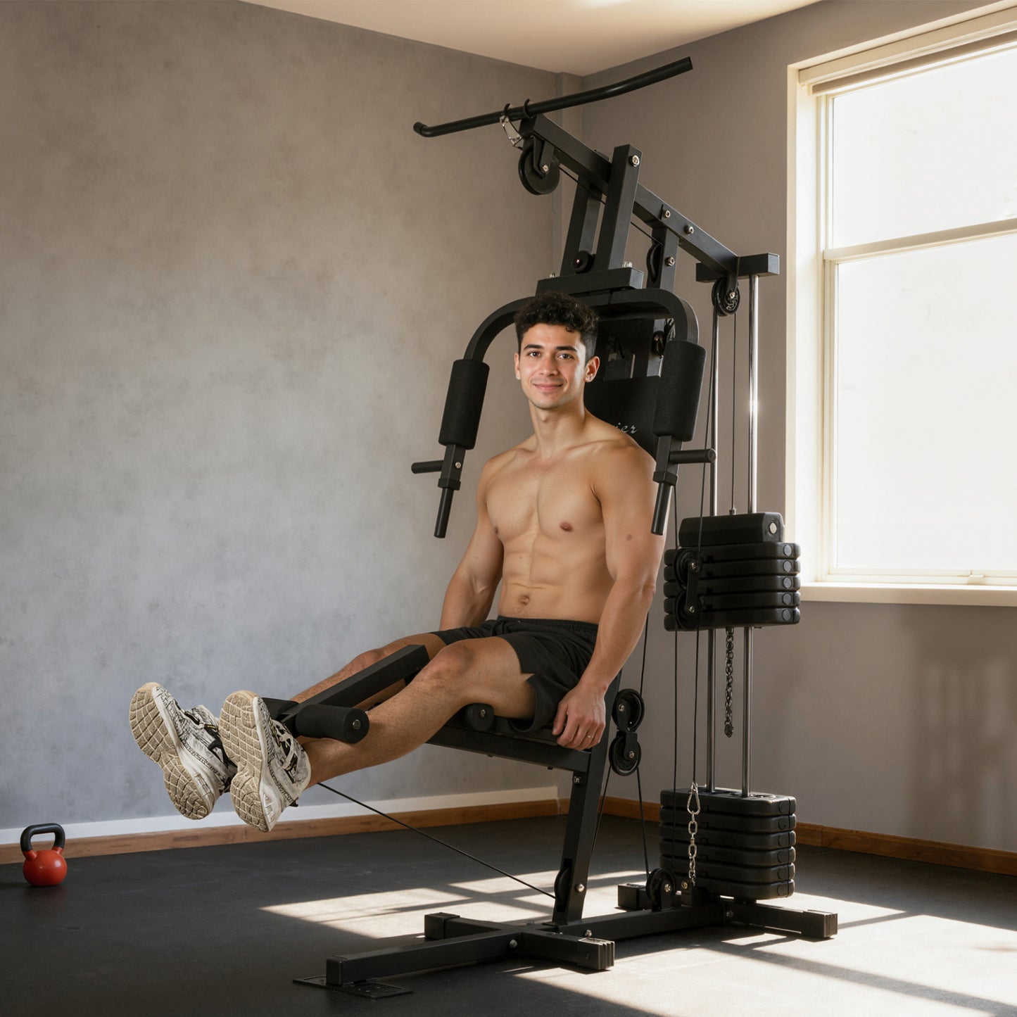 Soozier Home Gym Equipment Weight Training Machine, Multifunction Workout Machine with 143lbs Weight Stack for Full Body