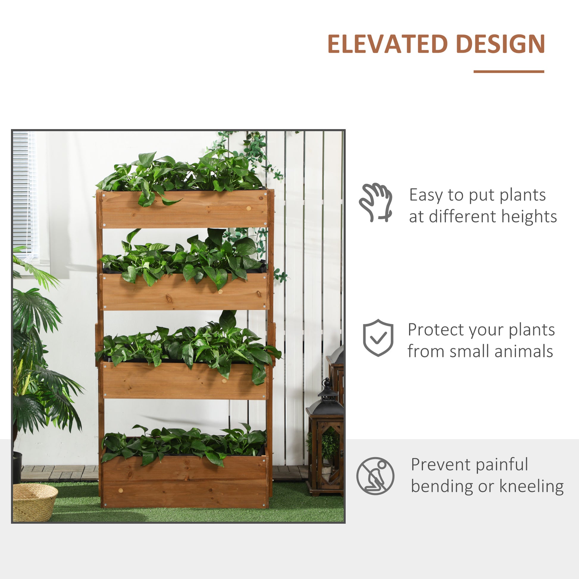 4-Tier Raised Garden Bed, 31.5" x 18" x 56" Vertical Elevated Planter Rack with Non-woven Fabric, Wooden Raised Planter 