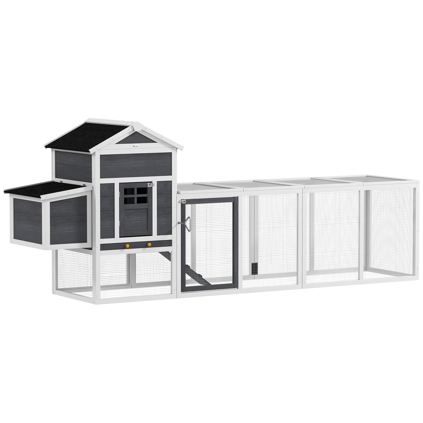 117" Extra Large Chicken Coop with Asphalt Roof, Wooden Hen House with Slide-out Tray, Quail Hutch with Nesting Box, Gre